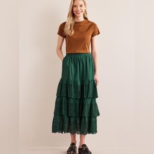 Boden Forest Green Tiered Maxi Skirt